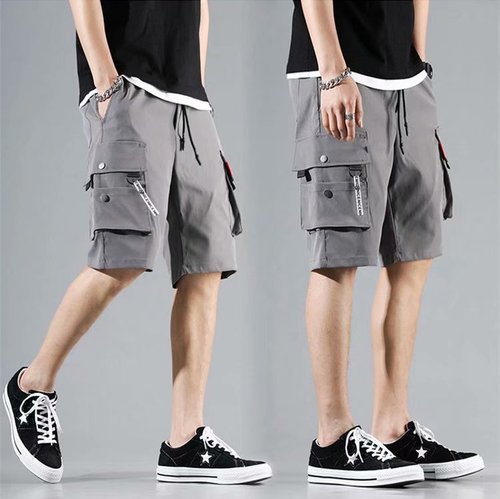 Cargo shorts men's summer loose casual pants ins Korean style trendy men's pants hip-hop multi-pocket five-quarter pants