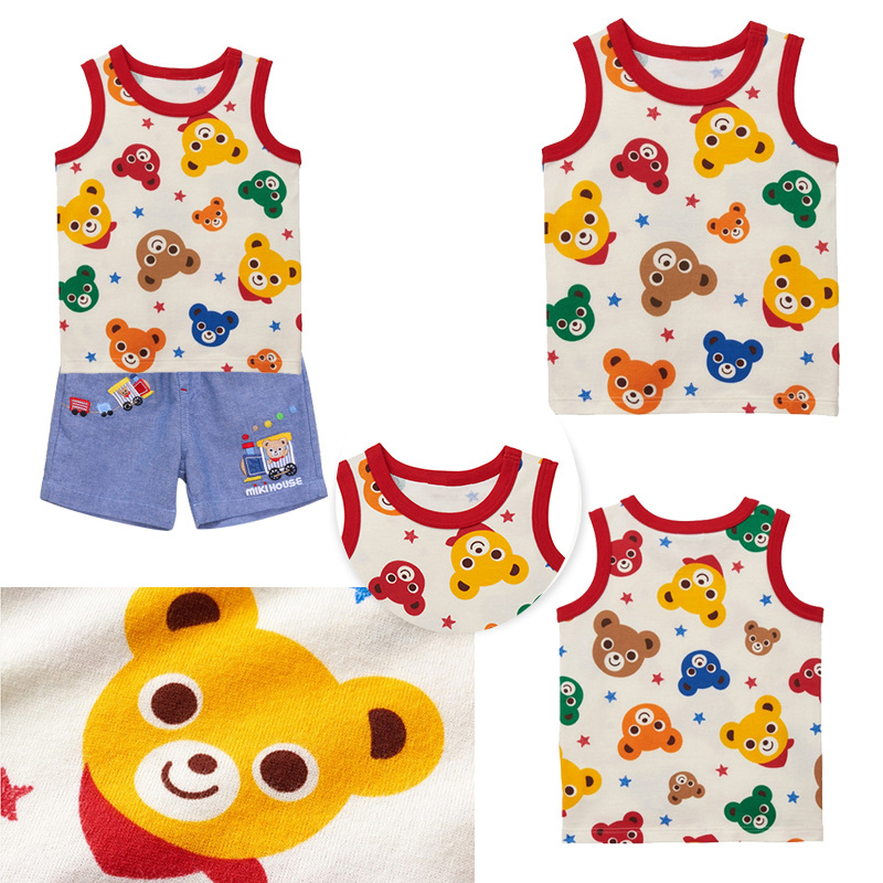 Miki Children's Apparel New Men and Women Cartoon Color Bear Print Vests Children's Base Top Drop Shipping