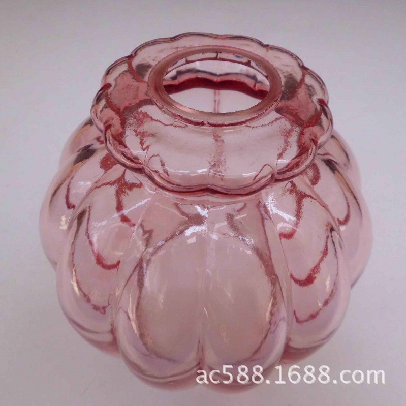 人工吹制扭纹装饰球彩色料炉台吹制灯罩粉红色料玻璃工艺南瓜球