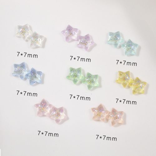 Glitter Resin Star Nail Art Decor with Aurora Effect, Ice Clear Gold Five-Pointed Star Nail Stud Earrings DIY Ornament