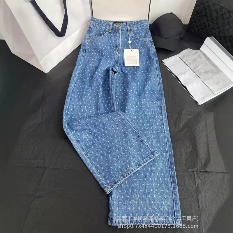 26S Nanyou High-End Chanel-Style Double C Full-Print Polka Dot Straight Loose Luxury Jeans for Women, Slimming High-Waisted Wide-Leg Pants 26S Nanyou High-End Chanel-Style Double C Full-Print Polka Dot Straight Loose Luxury Jeans for Women, Slimming High-Waisted Wide-Leg Pants