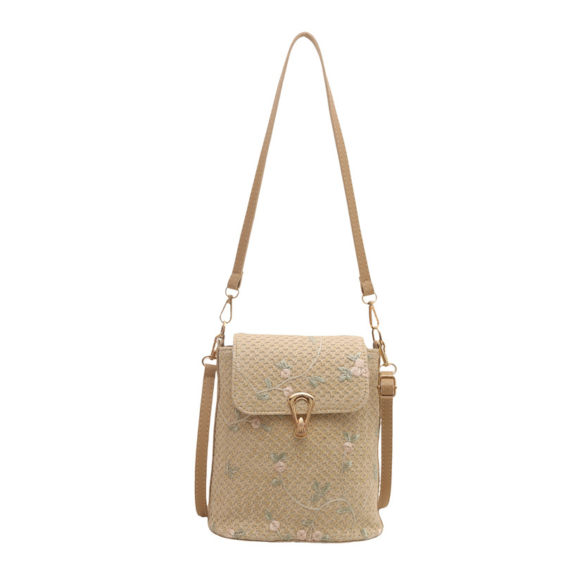 Bolso de paja para mujeres 2025 primavera nueva simple pequeña flor de encaje fresco tejido bolso de hombro mochila