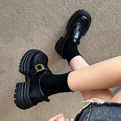 黒2025は厚い底の新型jkと英倫風レトロな春の楽福靴の女性のスカートの小さい革靴が高くなります。