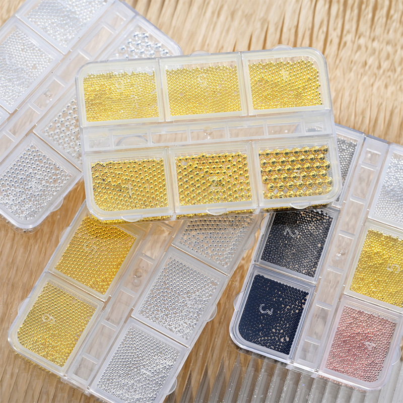 6格轻奢金银色圆珠美甲饰品高亮珍珠银色迷你钢珠百搭穿戴甲配饰|undefined