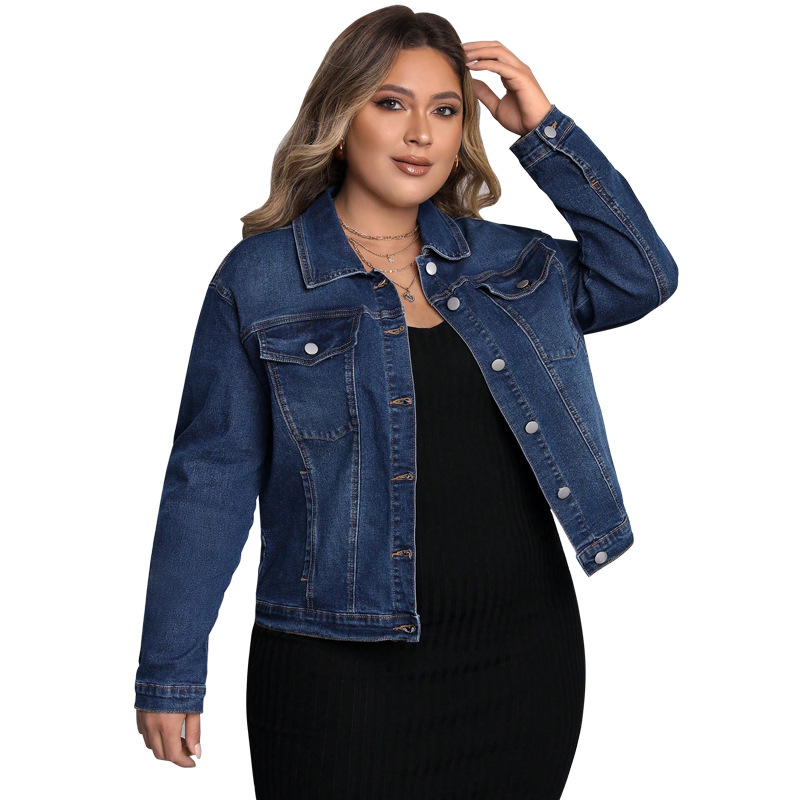 Plus Size Denim Top, Women's Long Sleeve Chambray Shirt, Classic Stretch Denim Shirt For Casual & Office Wear_ecoleips.com