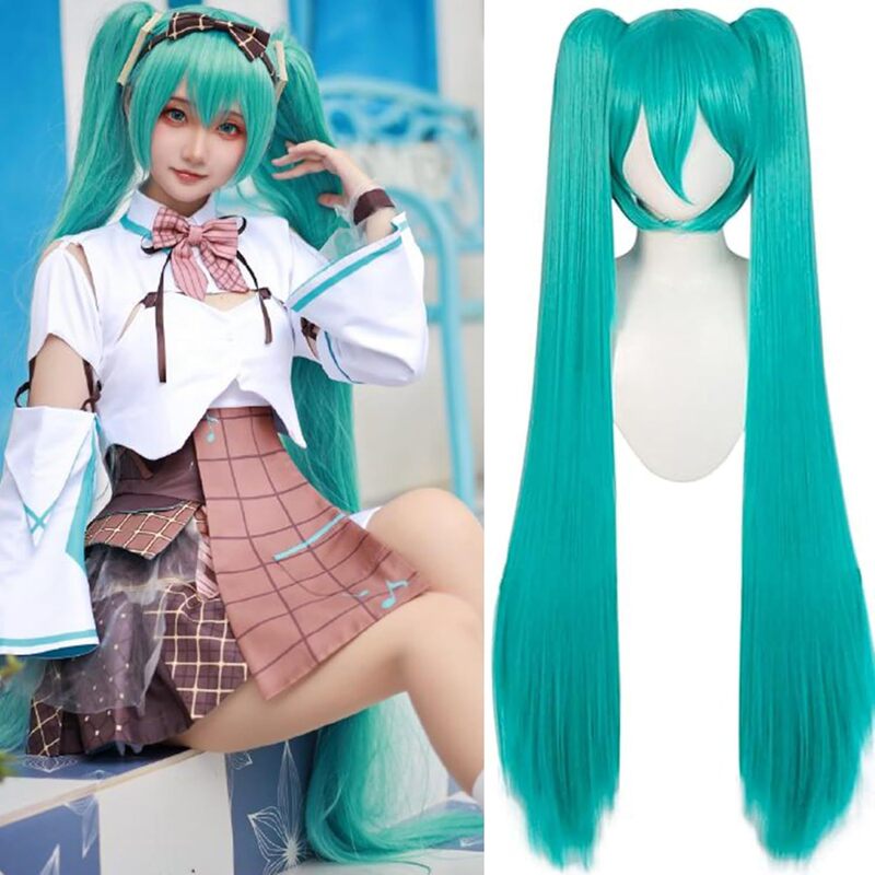 In Stock Hatsune Miku Cosplay Wig Double Ponytail Cyan Blue Super Long Straight Hair Cosplay Wig In Stock Hatsune Miku Cosplay Wig Double Ponytail Cyan Blue Super Long Straight Hair Cosplay Wig
