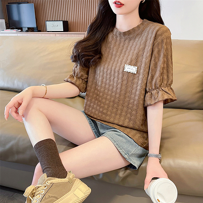 韩式夏装新款设计感小众荷叶袖短袖上衣女式宽松时尚百搭Ｔ恤衫潮