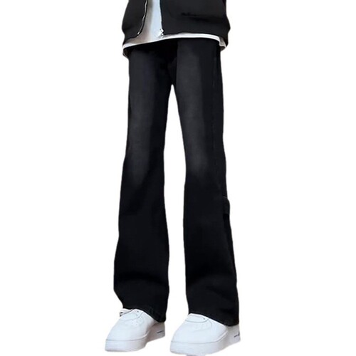 Black and Grey Straight Leg Workwear Jeans for Men - Autumn New Arrival with Zipper Design, American Vibe, Knife-Cut Slim Fit, Trendy