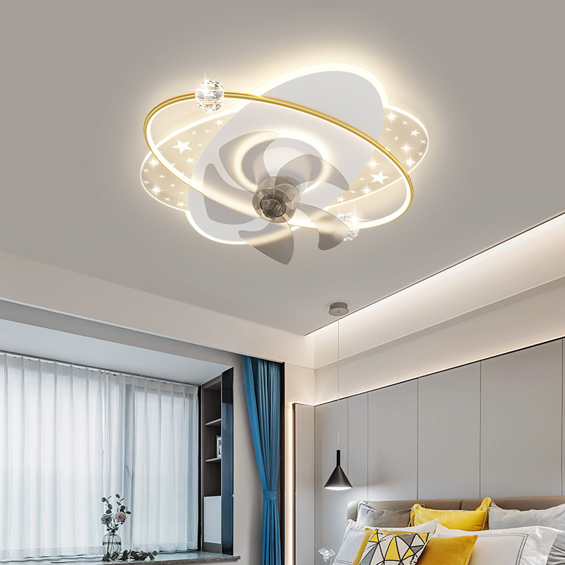 Luz de lujo moderno dormitorio comedor estudio ventilador invisible luz LED oro cuadrado todo en ventilador luz de techo