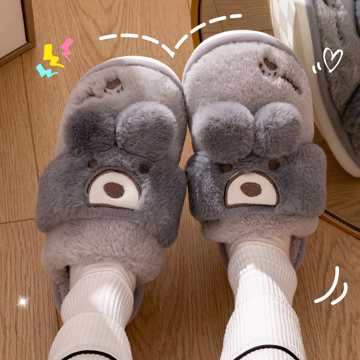 ジェリア綿スリッパ レディース 秋冬用 あったか 可愛い カップル 室内用 ファー付き 産後用 ヒール付き綿靴 メンズ