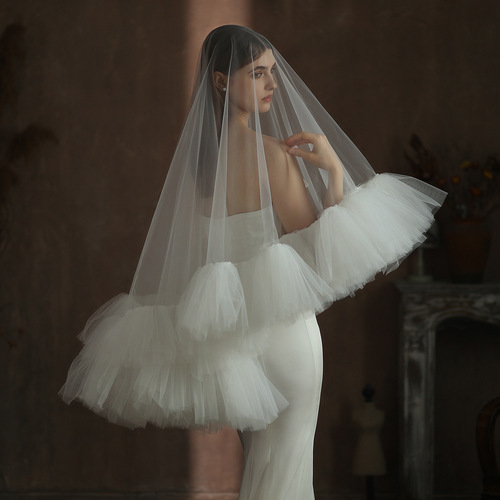 Xinmeiji heavy industry ruffled bridal veil white double-story photo studio travel photo outdoor fluffy soft gauze V309