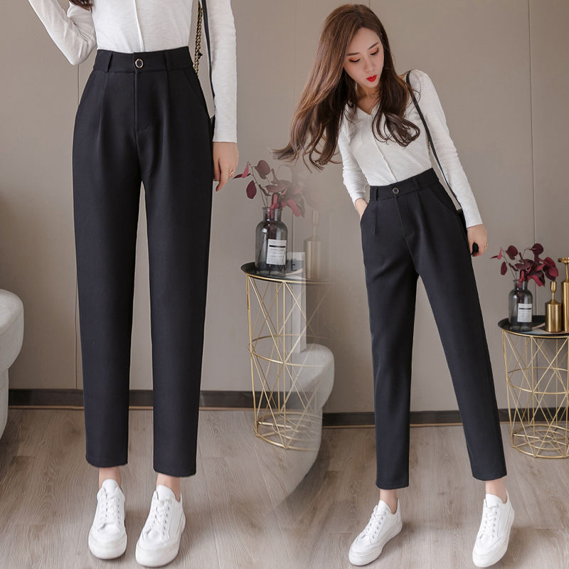 Women's Korean-style Pants for Students Loose Smoke Tube Pants Autumn Cropped Dad Pants Harlan Skinny Feet Black Pants