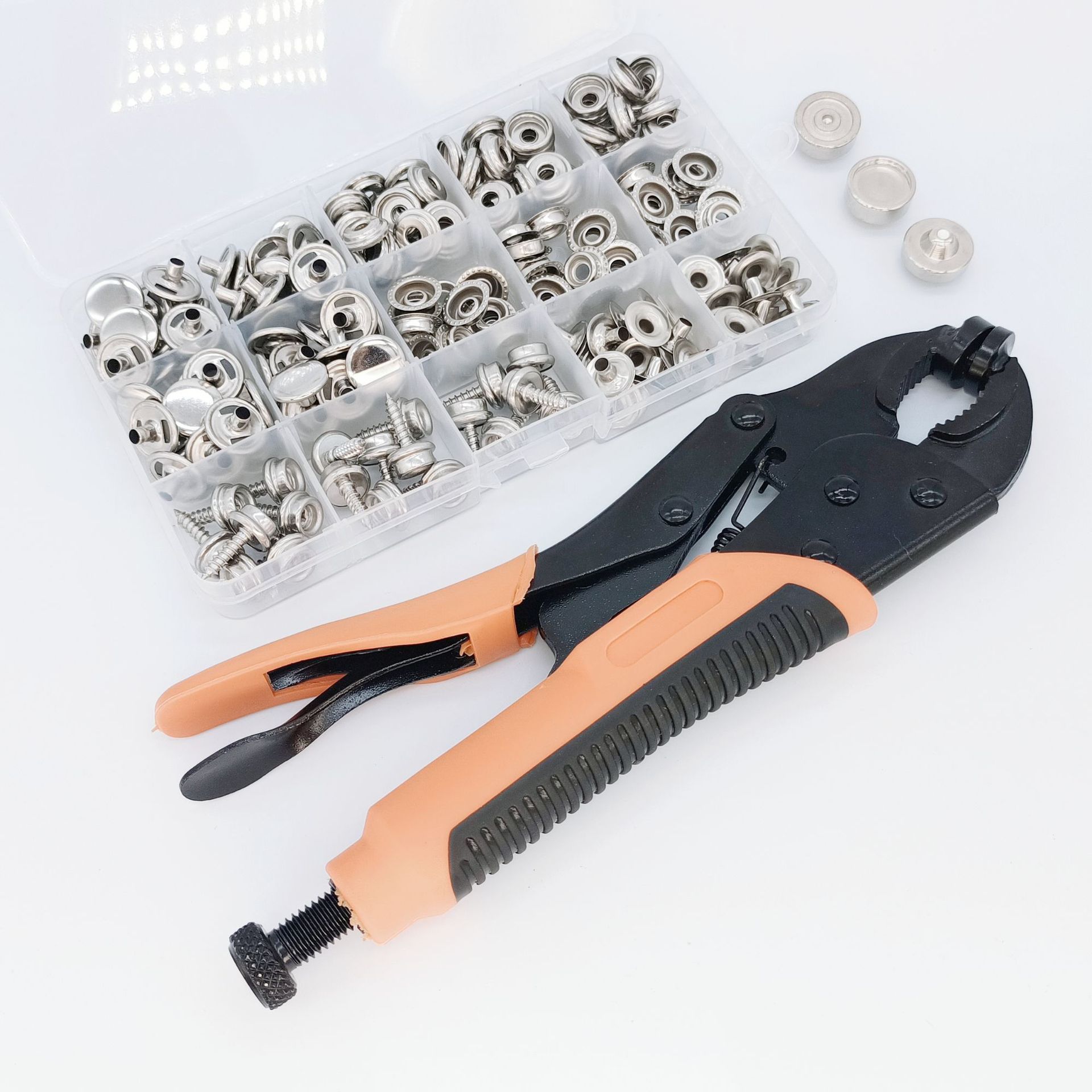 Tornillo transfronterizo hebilla blanca grande hebilla fuerte alicates traje ajustable broche presión alicates en caja