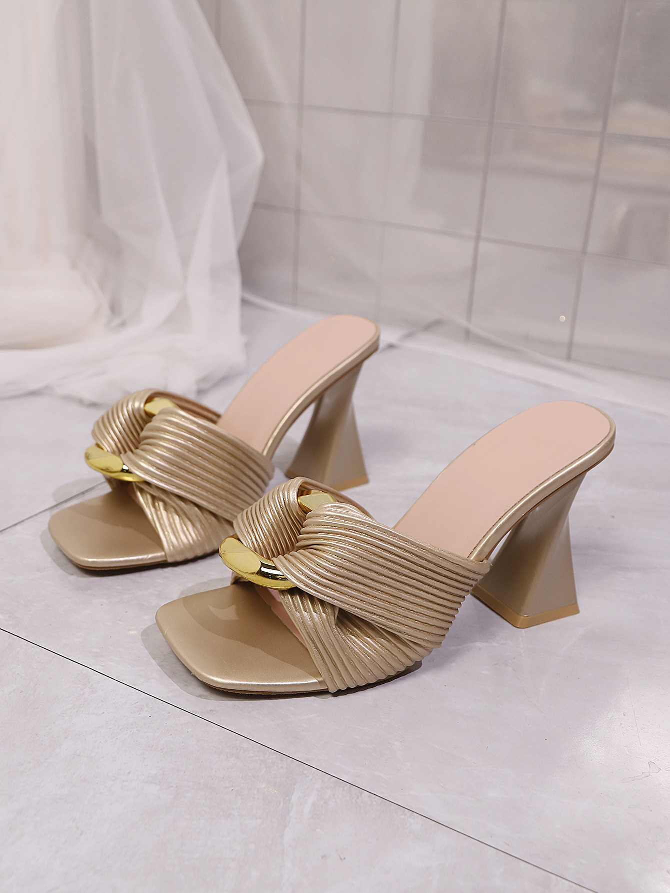 plus Size Women's Elegant Square Toe Sandals High Heels Chunky Heel Metal Buckle Sexy Style New Summer Export_vogvips.com