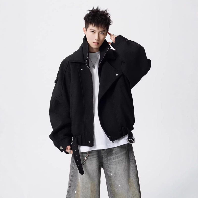 High-End Loose-Fitting Versatile Jacket American Style 2026 Fashion Retro Niche Deconstructed Woolen Stand-Collar Coat Men's Trendy Brand