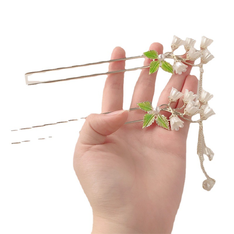 Estilo antiguo temblor perla orquídea borla horquilla hembra verano con cheongsam hanfu updo Palacio lámpara horquilla tocado