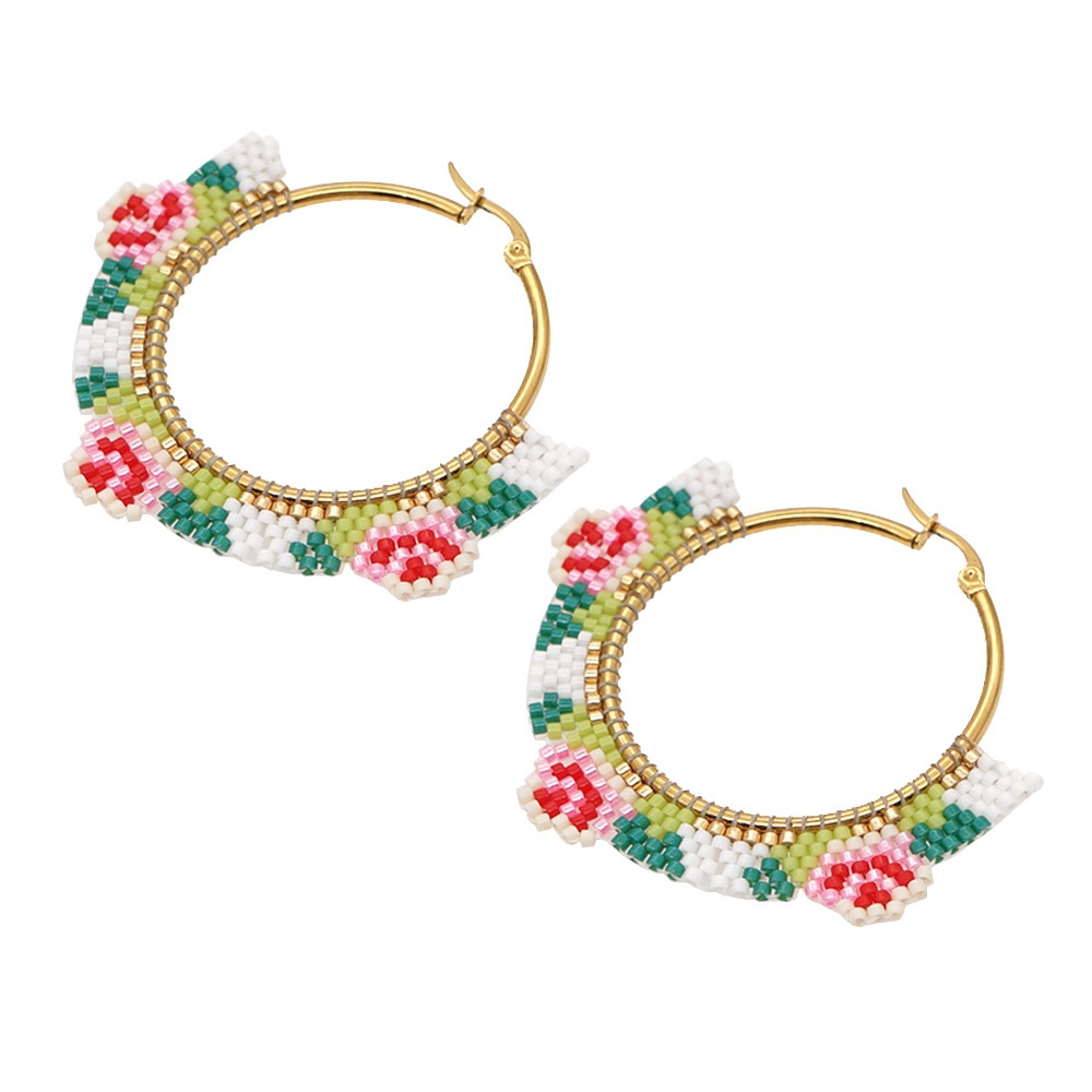 Ethnic Style Miyuki Rice Beads Hand-woven Fashion Rose Flower Hoop Earrings display picture 3