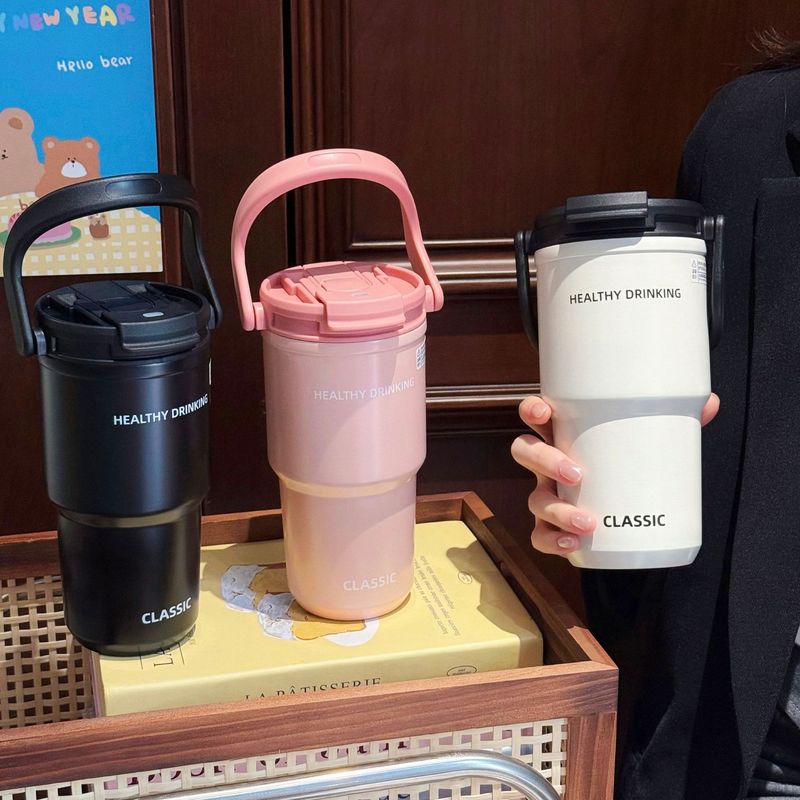 シンプルなポータブルコーヒーカップ、ダブルドリンクポータブルステンレススチールウォーターカップ、見栄えの良いカップルギフト、ダブルドリンクストローカップ|undefined