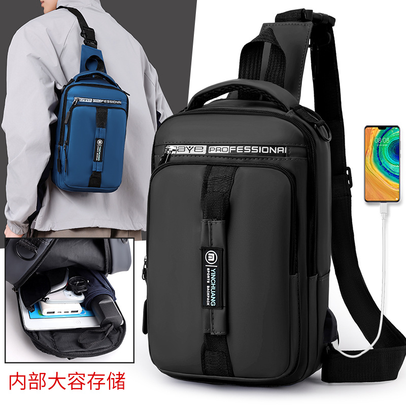 solid color oxford cloth bag men‘s shoulder messenger bag business leisure commute chest bag usb backpack