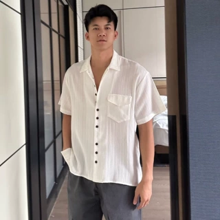 日系复古垂坠感短袖衬衫男款夏季潮牌休闲宽松男士半袖痞帅薄款上