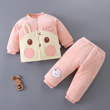 冬季婴儿加厚棉服两件套装新生儿衣服夹棉棉衣保暖棉袄宝宝外出服