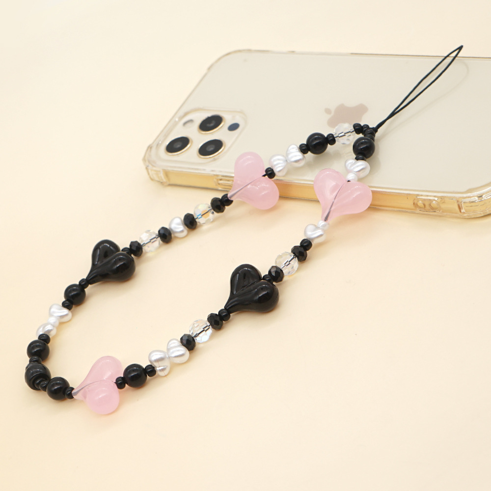Bohemian Mobile Phone Charm I Domestic Bead Crystal Beads Acrylic Imitation Pearl Shaped Peach Heart Round Beads Mobile Phone Strap display picture 6