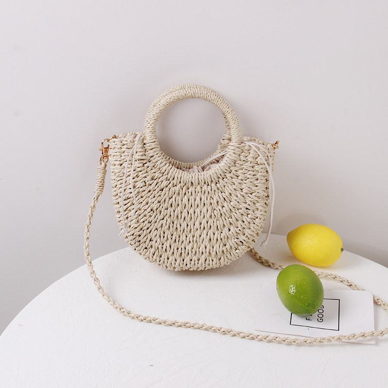 Summer Woven Bag For Women, Niche Design Semi-Circle Straw Bag, Casual Vacation Beach Bag, Handbag & Crossbody Bag - Thumbnail 6