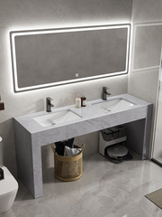 G3YN Public Toilet Floor-Mounted Marble Washbasin Double Basin Easy Installation Dual-Sink Bathroom Sink