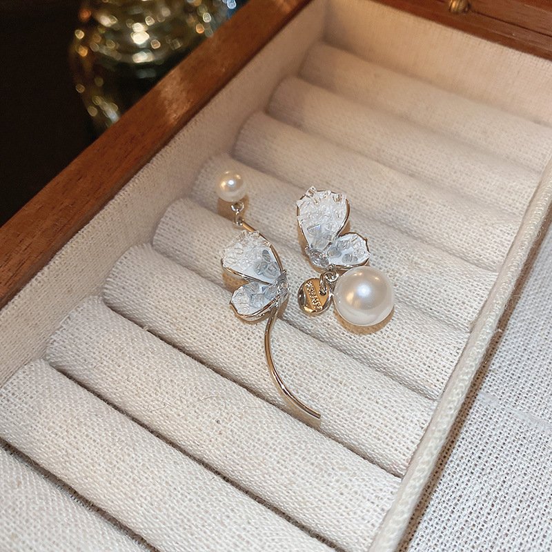 Agujas de plata con diamantes azules mariposa flor aretes de cristal coreanos delicados pequeños pernos frescos de moda para mujeres image 16