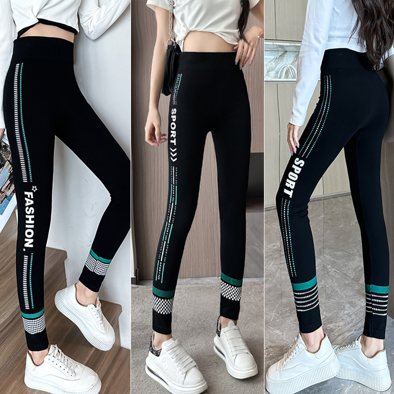 Skinny Sportswear Style Leggings Women's Outer Wear Thin Small Nine-point Leggings Belly-lifting Shark Pants Skinny Sportswear Style Leggings Women's Outer Wear Thin Small Nine-point Leggings Belly-lifting Shark Pants