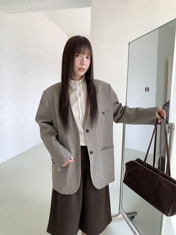 MMC DITION毛呢西装外套女秋冬新款v领垫肩高级感羊毛休闲小西服|undefined
