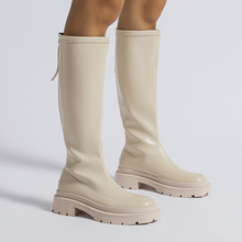 白色小個子長筒靴女2022秋冬季新款厚底高筒顯瘦跨境不過膝靴子