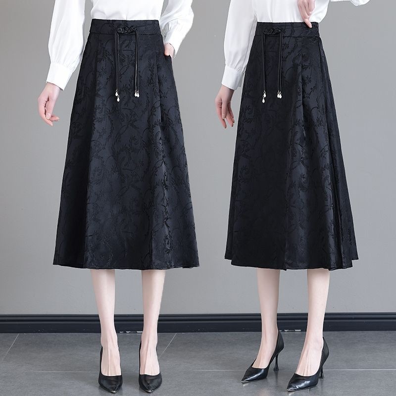 Women's Summer Heavy-Duty National Style High-Waisted Slimming Elegant Elastic Back New Chinese Style Mid-Length Mamian Umbrella Skirt