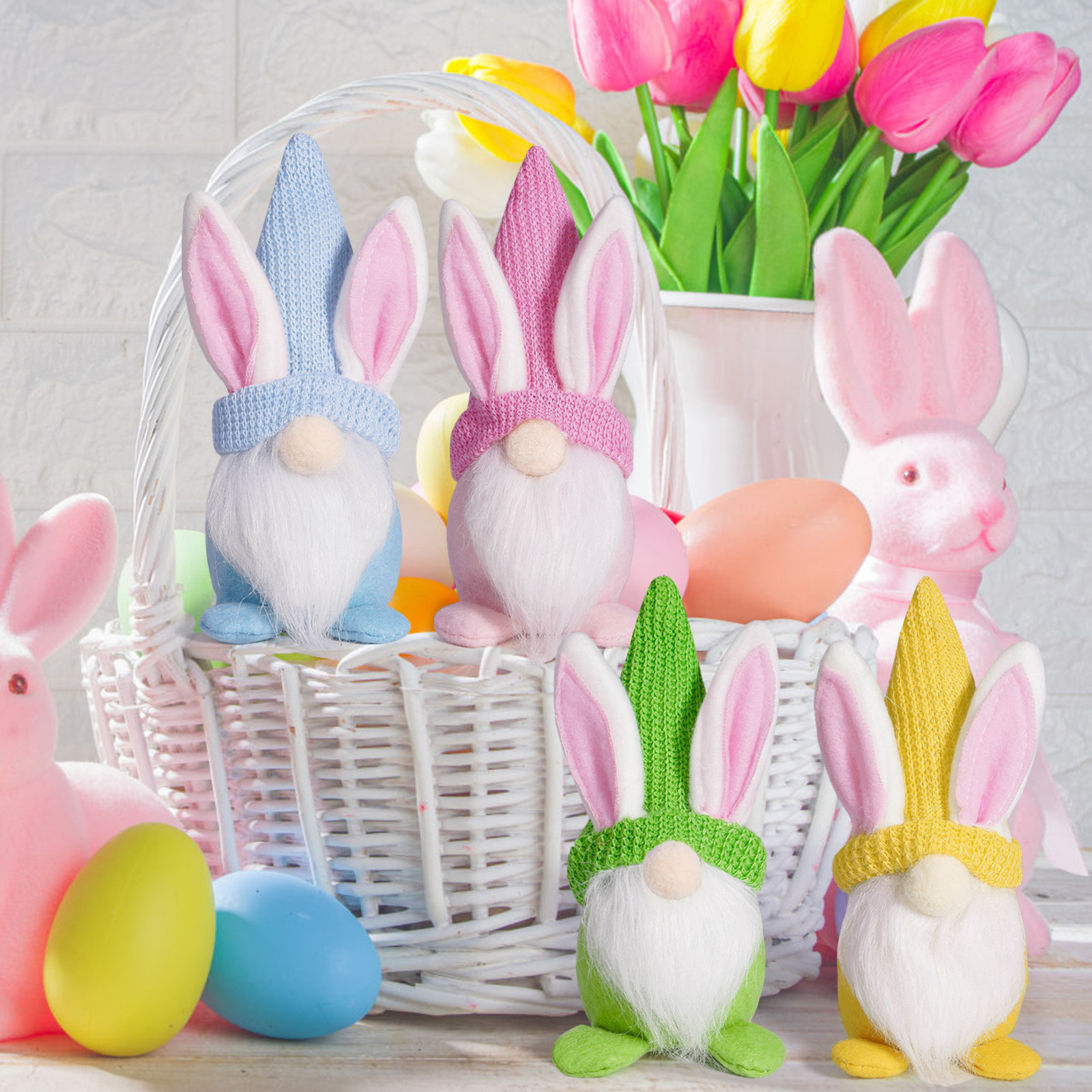 Nuevos productos transfronterizos de conejo de Pascua muñeca enana atmósfera de fiesta decoración adorable conejo Rudolph decoración