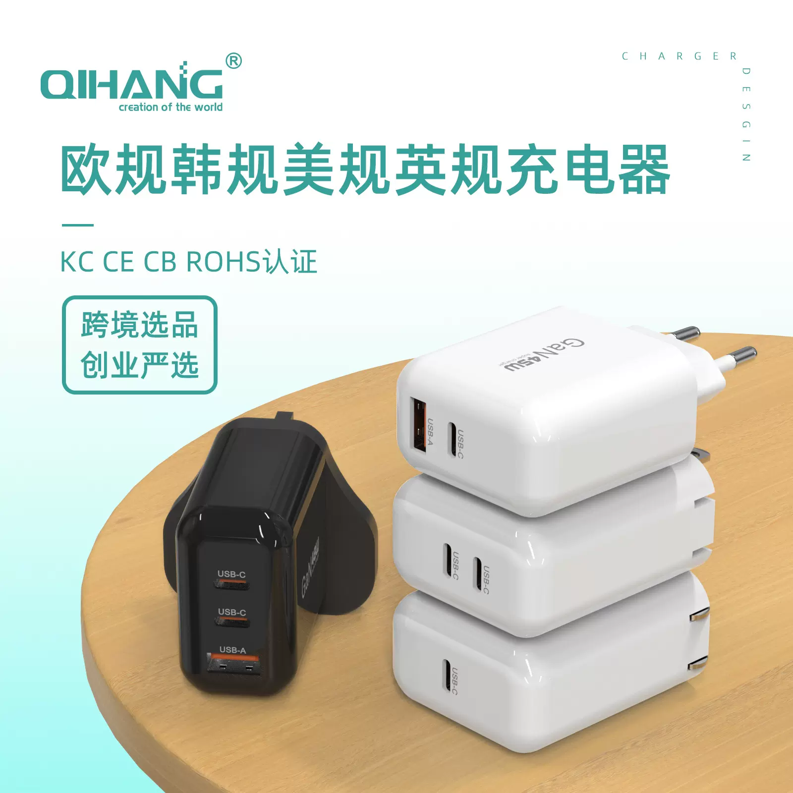 PD45W氮化镓充电器快充CE/ROHS适用苹果iPhone手机欧规快充头跨境