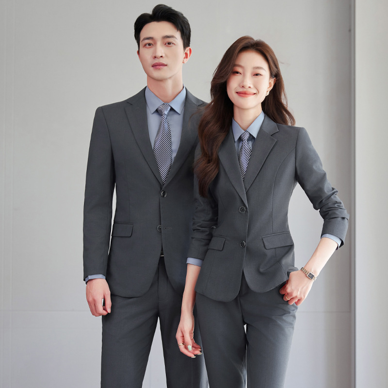 Business Unisex Gray Suit Set Professional Formal Wear 4S Store Sales Interview Work Uniform Suit Jacket Business Unisex Gray Suit Set Professional Formal Wear 4S Store Sales Interview Work Uniform Suit Jacket