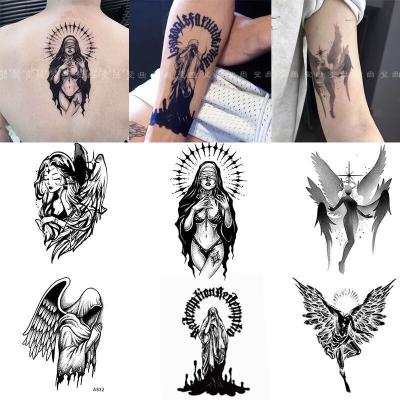 Popular Angel Herbal Tattoo Juice for Men and Women, Flower Arm Tattoo, Permanent Waterproof, Durable, Cool and Realistic for Stylish Girls