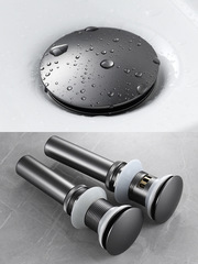 槍灰色全銅面盆下水器彈跳按壓洗臉手盆入牆排地排黑色下水管配件