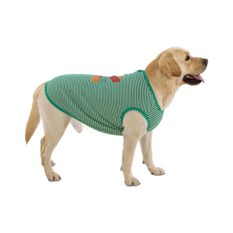 Ropa para perros grandes de estilo sencillo, sin mangas, con capucha, a rayas verdes, fina, para primavera y verano, transfronteriza.