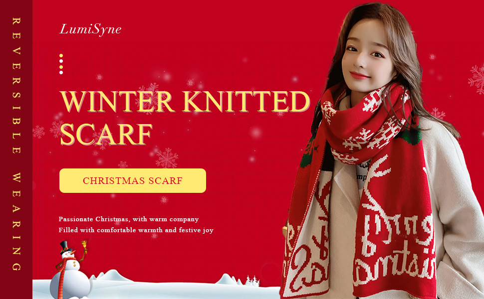 Sciarpa di lana calda lavorata a maglia con renne autunnali e invernali, scialle, sciarpa rossa per Capodanno._voghion.com