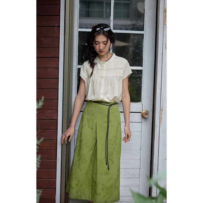 ソーライター フレンチ リヨセル スタンドカラー レース半袖シャツ 女性用|undefined