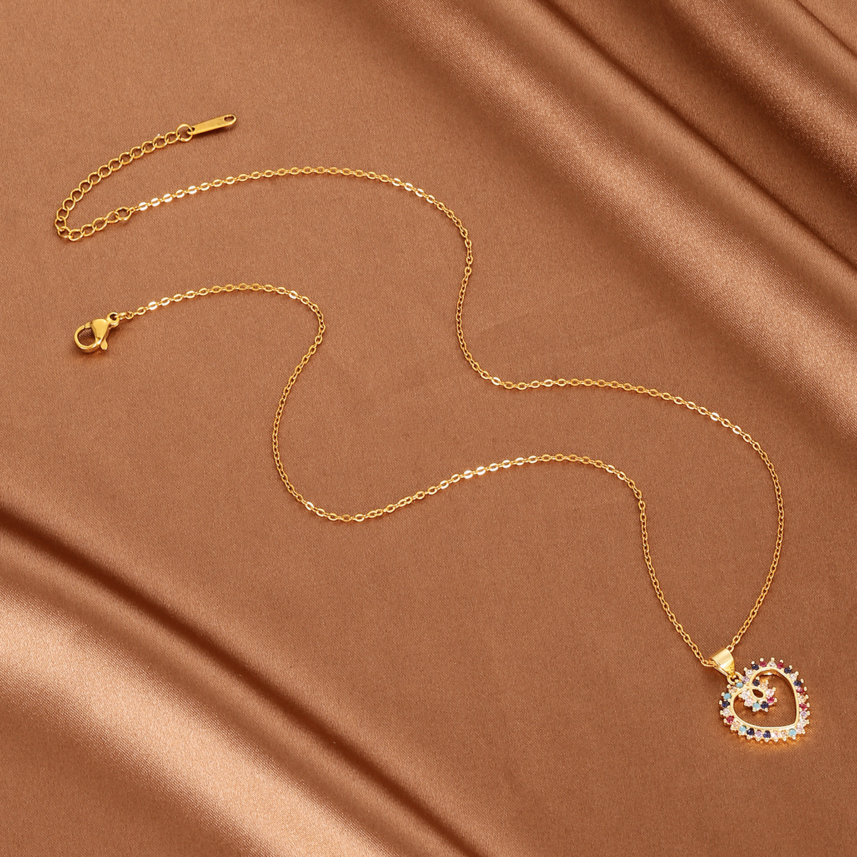 Sweet Heart Shape Copper Hollow Out Inlay Zircon Pendant Necklace 1 Piece