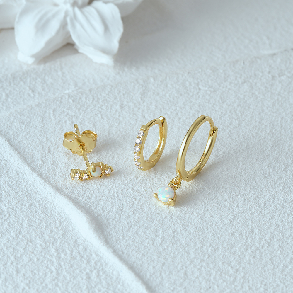 4g Weight Zircon Inlay Material Earrings Classification 3 Pieces Set Quantity Daily Occasion 925 Sterling Silver Material Geometric Pattern Women's Gender Plating, Inlay Design Simple Style Style 3 Pieces Set 925 Sterling Silver Zircon Geometric Earrings 81