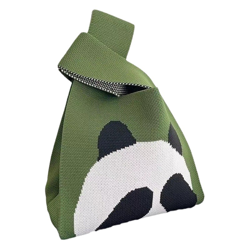 Lindo bolso de la panda de las mujeres de punto de lana bolsa de cubo estilo japonés y coreano todo partido bolso casual bolsa de almuerzo bolsa
