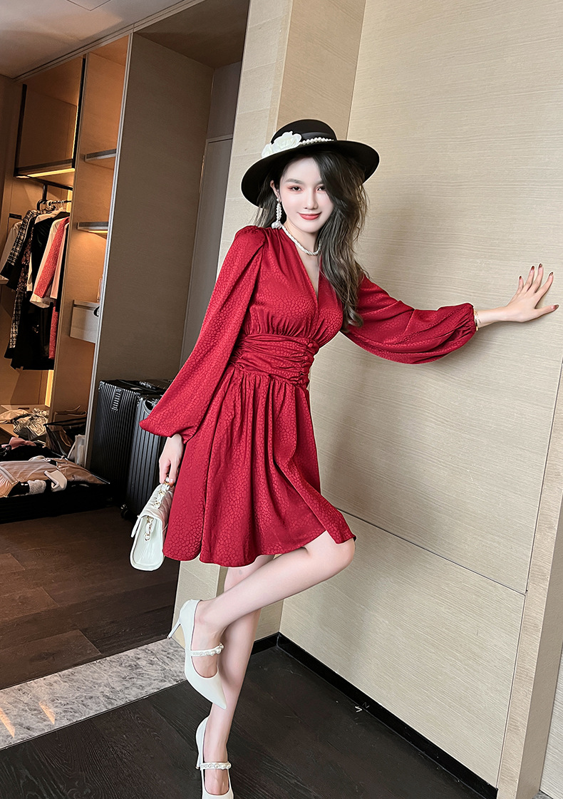 B8390 1390K VÁY ĐẦM LIỀN THÂN NỮ CHOTDNG DÁNG CHỮ A MÙA XUÂN THU ĐÔNG PHỤC CỔ CỔ ĐIỂN CỔ CHỮ V THỜI TRANG NỮ G04 SẢN PHẨM MỚI