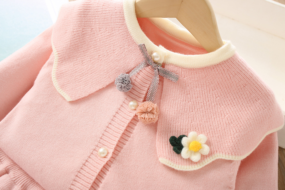 Κοριτσίστικο Πουλόβερ 2023 Φθινόπωρο Νέο Μοντέρνο Κορεάτικο Μονόχρωμο Πλεκτό Φούστα με Μεγάλο Γιακά, Σετ Δύο Τεμαχίων_voghion.com