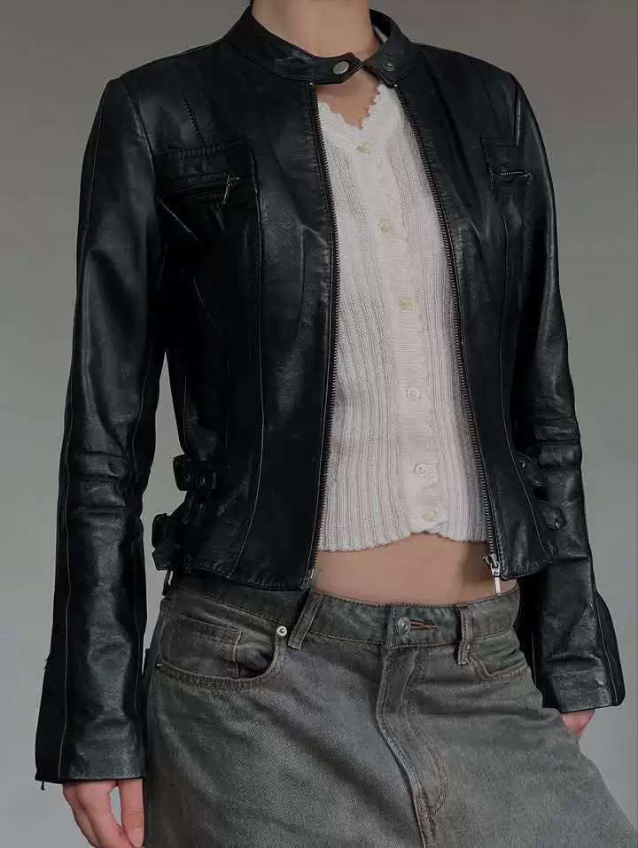 Retro black autumn fitted jacket, American style