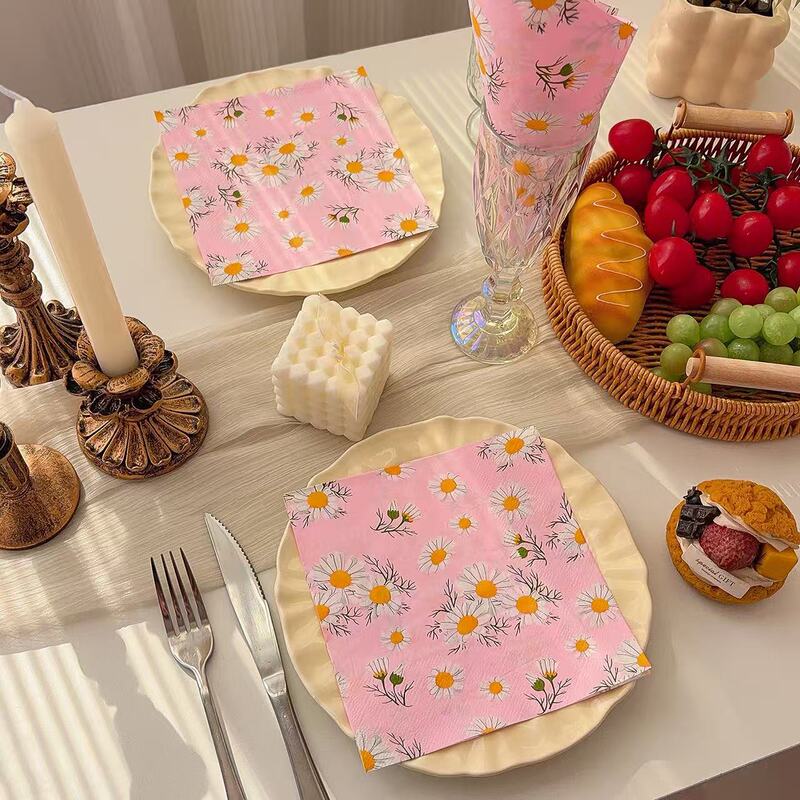 Commercial Napkin Paper for Western Restaurants and Weddings, Pink Daisy Print Napkin Paper, Disposable Decorative Paper Towels for Parties Commercial Napkin Paper for Western Restaurants and Weddings, Pink Daisy Print Napkin Paper, Disposable Decorative Paper Towels for Parties