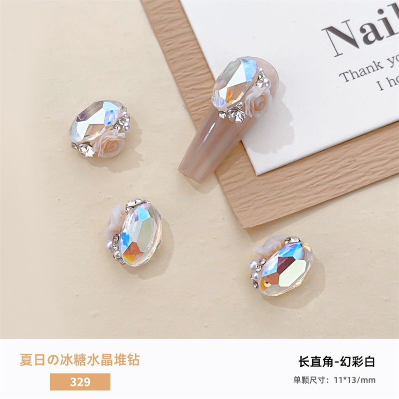 Verano hielo a través de la manicura, pila de cristales, joyería de diamantes, azúcar transparente, huevo de paloma, diamante de uñas, pila de rosas, bola de diamantes, producto terminado