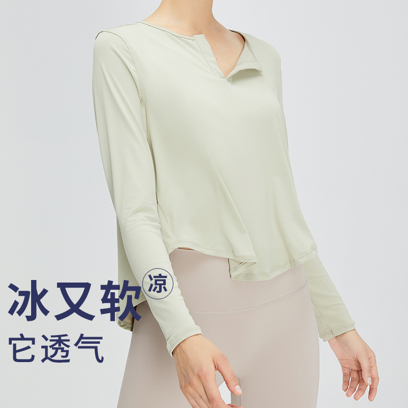 Camiseta de manga larga transpirable curvada de mujer de secado rápido fitness ropa de yoga